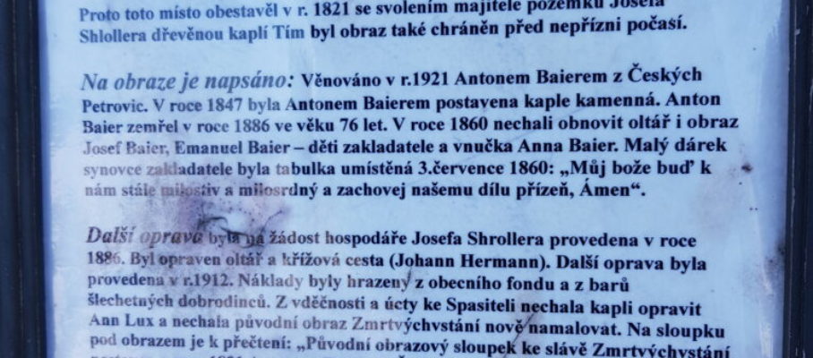 Informační cedulka u kaple na Adamu v Českých Petrovicích